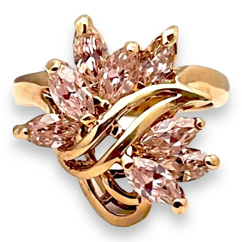 Vintage 1980s Pink CZ Cluster Ring Size 6 14KTGE Gold Plate - 14D